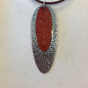 Silver and Orange Stone Necklace